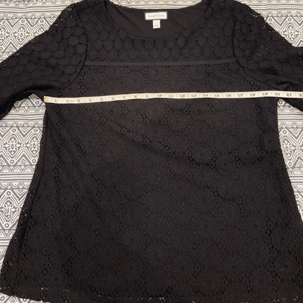 Charter Club Black Floral Crochet Lace Blouse – Size Large - Picture 5 of 6